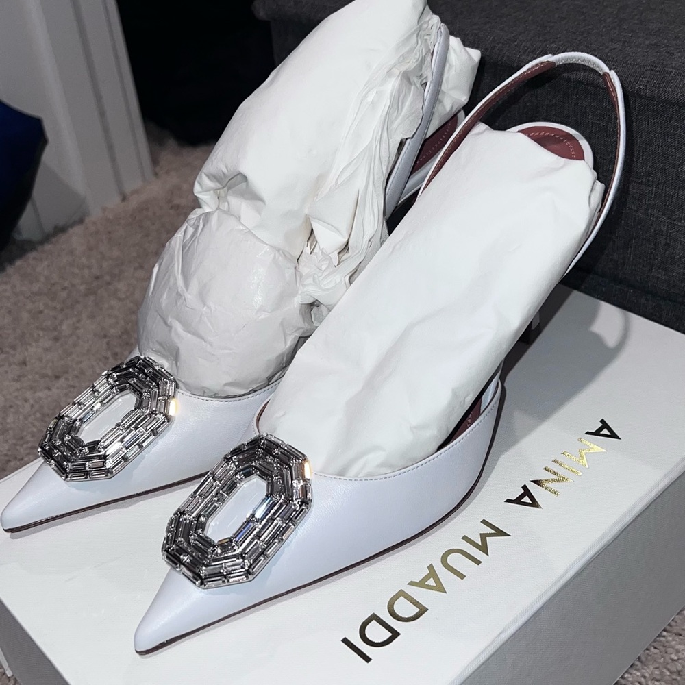 Amina Muaddi Camelia slingback 90mm in white leather